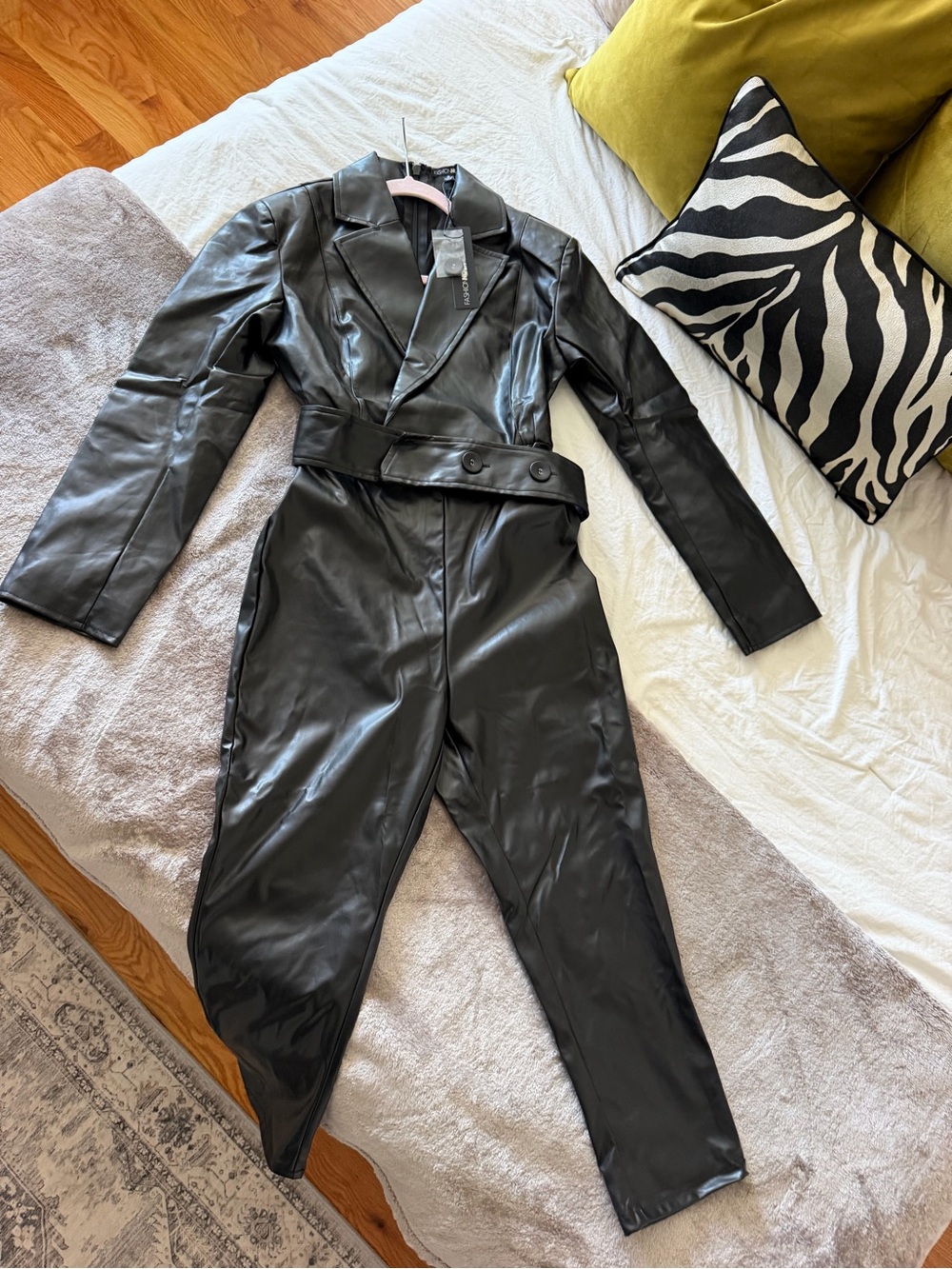 Fashion Nova Black Faux Leather Blazer Jumpsuit brand new with tags size small